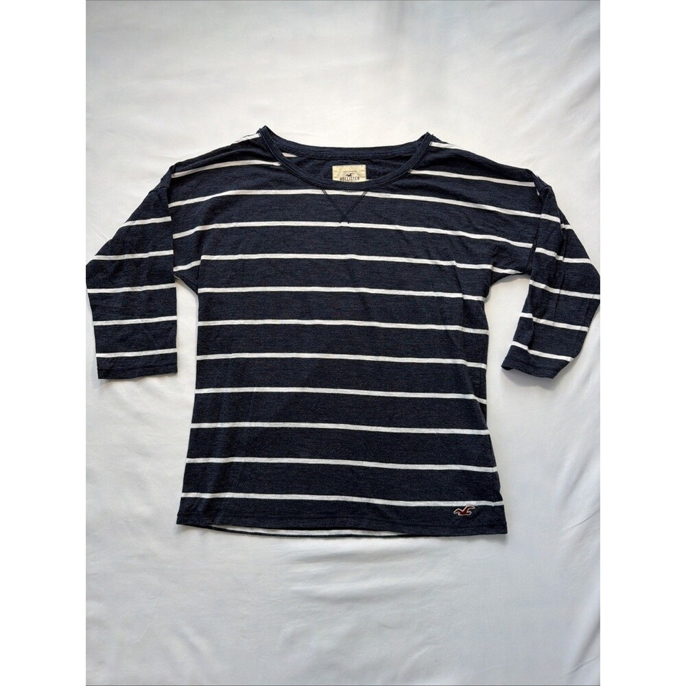 Hollister Women’s 3/4 Sleeve Tee Blue White Stripe Size Large